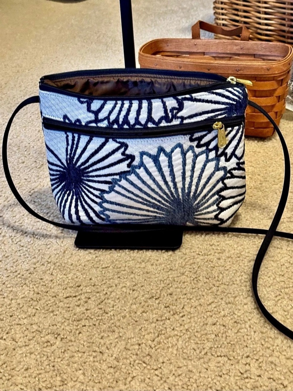 Danny K. Floral Crossbody Bag in White & Blue Like New